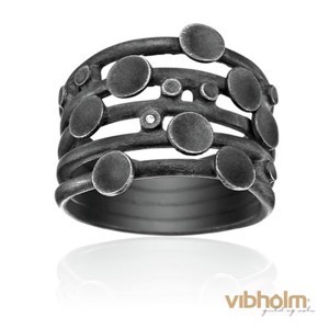 Wille Jewellery - Nexus bred ring - rhutineret sølv med brillant